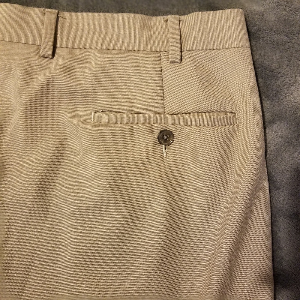 Tan Flat Front 36W x 32L Men's Four Pocket Dress Trousers - Picture 2 of 7